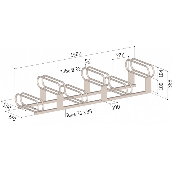 Support vélo 6 places décalé peint