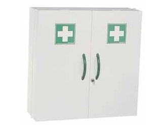 Armoire à pharmacie et défibrilateur